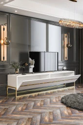 Givayo Mobilya Lyones Tv Ünitesi Alt Ünite Beyaz Altın 180 cm - 4