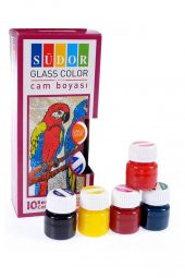 Cam Boyası 10 Renk 15 ml ve Siyah Kontur Boyası 1 Paket Fırça 3 Adet Cam Vitray Boyama Seti Cam Boyama Seti - 1