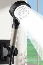 Kustar 5 Fonksiyonlu Çelik Su Tasarruflu Filtreli Turbo Jet Duş Başlığı Siyah - 1
