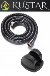 Kustar Siyah 1,5M Örgülü Duş Hortumu Ve 90 Derece Ayarlanabilir Siyah Duş Askısı 2Li Set - 1