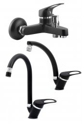 Kustar Siyah Mix 3 Lü Banyo Duş Batarya Seti Mutfak Ve Lavabo Evyed - 1