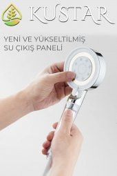 Kustar 5 Fonksiyonlu Krom Beyaz Çelik Filtreli Kireç Önleyici Yüksek Basınçlı Tasarruflu Banyo Duş Başlığı - 1