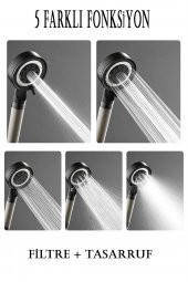 Kustar 5 Fonksiyonlu Çelik Su Tasarruflu Filtreli Turbo Jet Duş Başlığı Siyah - 4