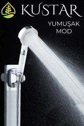 Kustar 5 Fonksiyonlu Krom Beyaz Çelik Filtreli Kireç Önleyici Yüksek Basınçlı Tasarruflu Banyo Duş Başlığı - 3