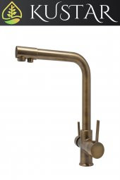 Kustar Antik Eskitme 3 Yollu Arıtma Çıkışlı Aç Kapa Sıcak Soğuk İçme Suyu Çıkışlı Mutfak Eviye Bataryası - 2