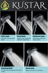Kustar 5 Fonksiyonlu Spray Modlu Siyah Duş Başlığı Yumuşak Soft Akış Modlu Duş Başlığı - 4