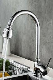 Kustar 3 Fonksiyonlu Oynar Başlıklı Krom Çubuk Kol Mutfak Evye Bataryası - 1