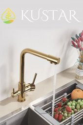 Kustar Gold 3 Yollu Arıtma Çıkışlı Aç Kapa Mutfak Eviye Bataryası - 3