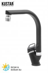 Kustar Siyah Oynar Perlatörlü Oslo Mix Mutfak Eviye Bataryası L Borulu Garantili - 1