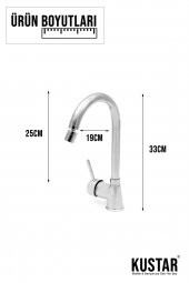 Kustar Krom Armut Kuğu Borulu Mutfak Eviye Bataryası Oynar Perlatörlü - 4