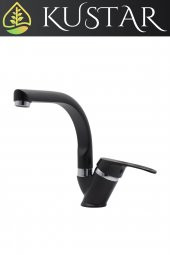 Kustar Tyal Siyah Kısa Mix Aç Kapa Banyo Lavabo Bataryası - 1