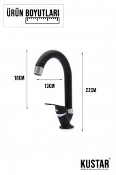 Kustar Tek Su Girişli Mat Siyah Mix Lavabo Bataryası Aç Kapa Musluk - 3