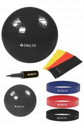 Delta 85-20 cm Pilates Topu 3lü Pilates Bandı 3lü Squat Bandı Direnç Lastiği Şişirme Pompası Seti - 1