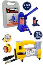 Germany Style 2 Ton Şişe Kriko ve 12 v 150 Psı Çakmaklı Araç Kompresörü Araçta Olması Gereken Set - 1