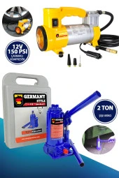 Germany Style 2 Ton Şişe Kriko ve 12 v 150 Psı Çakmaklı Araç Kompresörü Araçta Olması Gereken Set - 2