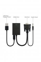VGA to HDMİ  Dönüştürücü + Ses + USB Power - 20cm - 1