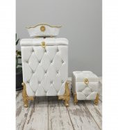 Bonny Home Kapitone MDF Krem Renk 3lü Çamaşır Sepeti Kirli Sepeti Banyo Seti - 1