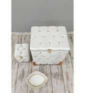 Bonny Home Kapitone MDF Krem Renk 3lü Çamaşır Sepeti Kirli Sepeti Banyo Seti - 2