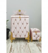 Bonny Home Kapitone MDF Pudra Renk 3lü Çamaşır Sepeti Kirli Sepeti Banyo Seti - 1