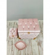 Bonny Home Kapitone MDF Pudra Renk 3lü Çamaşır Sepeti Kirli Sepeti Banyo Seti - 2