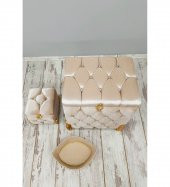 Bonny Home Kapitone MDF Vizon Renk 3lü Çamaşır Sepeti Kirli Sepeti Banyo Seti - 2