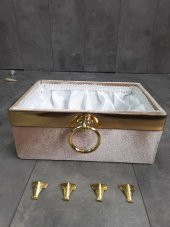 Luna Vizon 3lü MDF İpek Kadife Banyo Seti Kirli Çamaşır Sepeti - Havluluk - Deterjanlık Takımı - 4