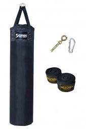 Desfabe Polydes 120x30 Cm Kolonlu Boks Kum Torbası Siyah+Askı Aparatı+El Sargı Bandajı - 1