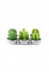 6 Adet 3 Desen Tealight Buhurdanlık Kaktüs Mum - 1
