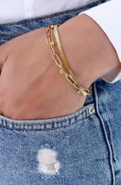 Kadın  Dorika Model Zincir Çelik Bileklik Gold - 4