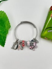 Kadın Charm D Harfi & Pembe Taşlı Çelik Kelebek Bileklik - 3