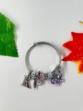 Kadın Charm K Harfi & Kelebek Lila Taşlı Çelik Bileklik - 5