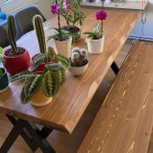 Deryawood Masif Ağaç Yemek Masası 200cmx85cmx76cm- Acık Ceviz- V Ayak - 1
