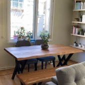 Deryawood Masif Ağaç Mutfak Masası 85cmx85cmx76cm- Acık Ceviz- V Ayak thumbnail 2