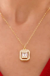 Kadın  Gold Baget Taşlı Çelik  Kolye thumbnail 1