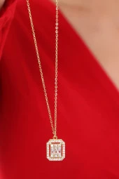 Kadın  Gold Baget Taşlı Çelik  Kolye thumbnail 3