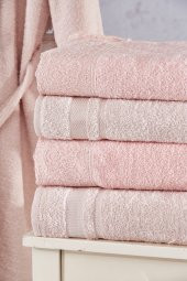Family Dantelli Pembe & Kapuçino Aile Bornoz Seti 6 Parça Çeyizlik Kadın Erkek Banyo Havlu Takımı - 3