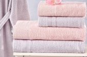 Family Dantelli Pembe & Lila Aile Bornoz Seti 6 Parça Çeyizlik Kadın Erkek Bornoz Banyo Havlu Takımı - 3