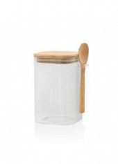 THE MİA BAMBU KAŞIKLI CAM KAVANOZ KARE 1050 CC - 1