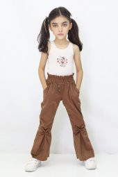 Kız Çocuk İspanyol Paça Fiyonklu Kadife Pantalon - 5