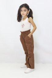 Kız Çocuk İspanyol Paça Fiyonklu Kadife Pantalon - 7