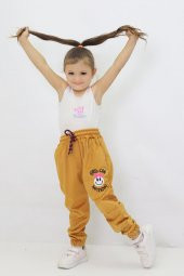 Kız Çocuk Emoji Nakışlı Kadife Pantolon - 4