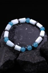 Larimar - Mavi Kuvars - Hematit Doğal Taş Tasarım Bileklik thumbnail 1
