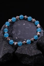 Mavi Kuvars - Jade - Hematit Doğal Taş Tasarım Bileklik thumbnail 1