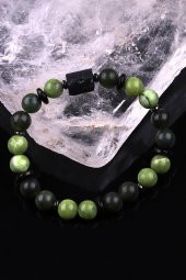 Yeşim - Turmalin - Hematit - Kokonat Doğal Taş Tasarım Bileklik thumbnail 2