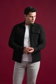 Slimfit Fermuar Kapamalı Yan Cepli  Dokulu Spor Erkek Gömlek thumbnail 1