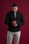 Slimfit Fermuar Kapamalı Yan Cepli  Dokulu Spor Erkek Gömlek thumbnail 2