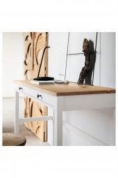 Çalışma Masası, Beyaz Açık Kahverengi HEMNES 120x47 2 Çekmeceli Masif Ahşap - 3