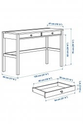 Çalışma Masası, Beyaz Açık Kahverengi HEMNES 120x47 2 Çekmeceli Masif Ahşap - 7