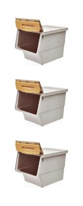Motek Patateslik Soğanlık Sepeti Oyuncak Kutusu Tekerlekli Organızer Çok Amaçlı Kutu 3X12Lt-Bambu+Krem - 3