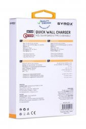 Syrox Type-c Quıck Şarj Cihazı 3.0 Amper Q32 kablolu şarj aleti - 3